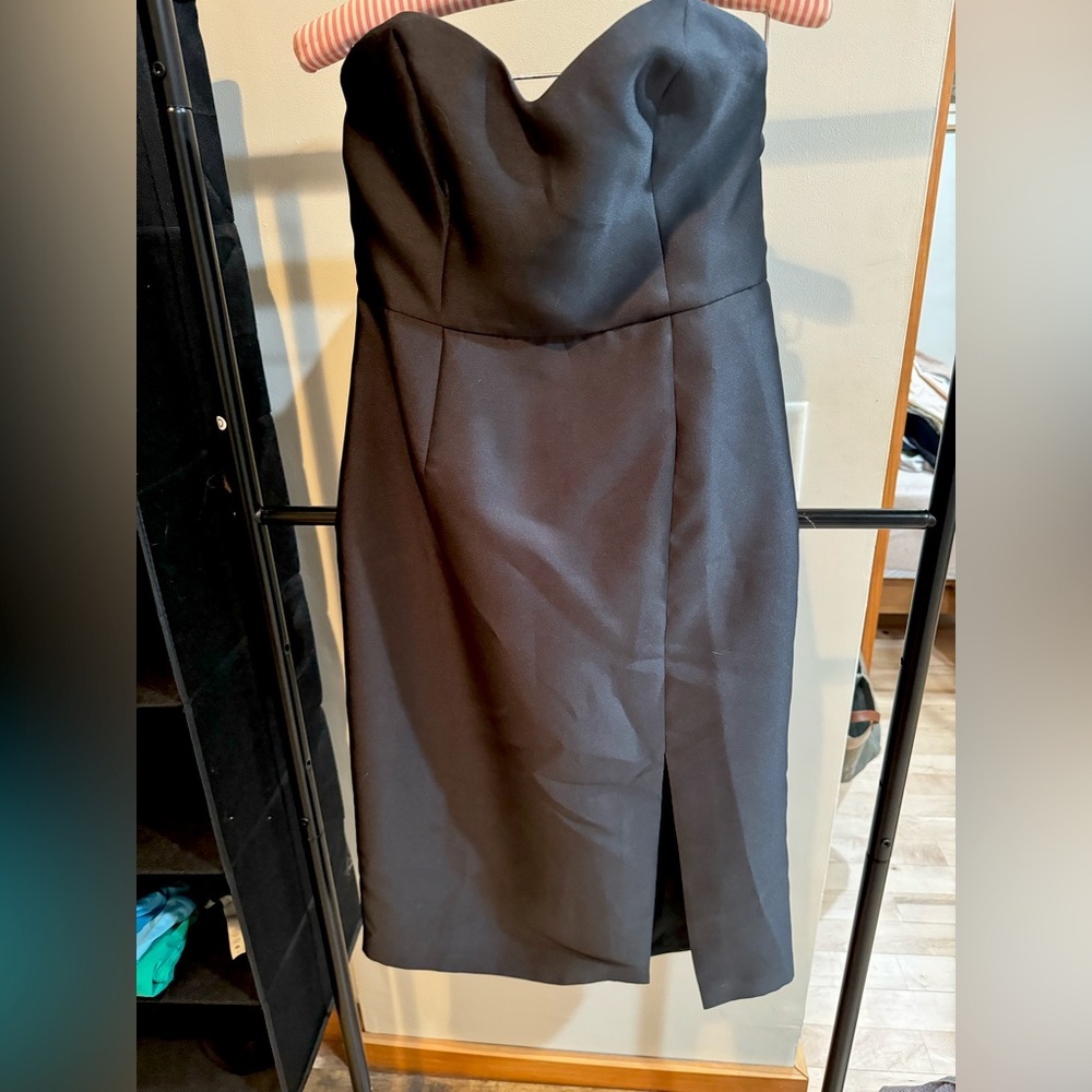 Anthropologie Hutch Slim Bow Back Midi Dress Womens 10 Black Strapless Cocktail